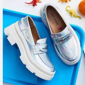 Steve Madden Kids Iridescent Holographic Penny Loafers - Silver